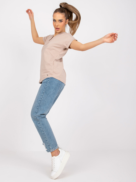 Beżowy t-shirt damski z bawełny Severine