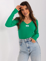 Hurt Zielona prążkowana bluzka z dekoltem V