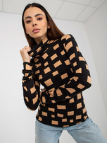 Hurtownia Czarno-camelowa bluzka z golfem i nadrukiem