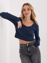 Granatowa prążkowana bluzka basic z długim rękawem
