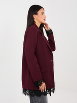 Burgundowa elegancka marynarka z koronką
