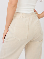 Jasnobeżowe sztruksowe spodnie z kieszeniami RUE PARIS 