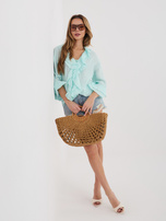 Miętowa letnia koszula z żabotem