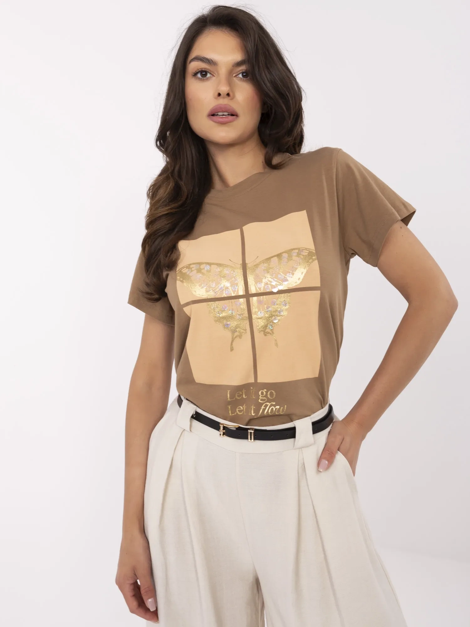 T-shirt jasny brązowy