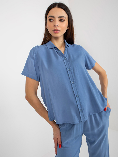 Hurt Niebieska bluzka koszulowa z krótkim rękawem SUBLEVEL