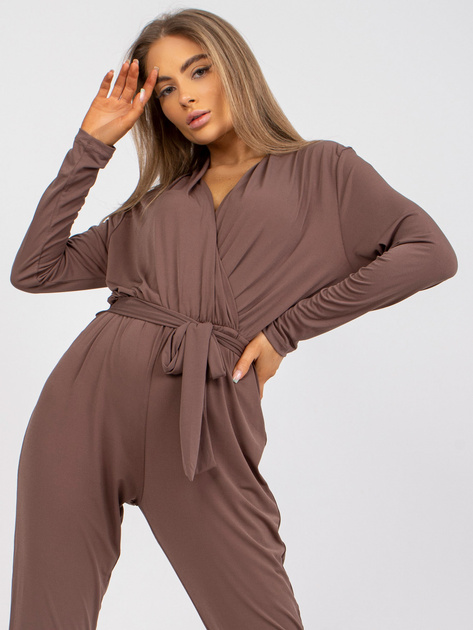 Brązowy kopertowy kombinezon z długim rękawem Serafini