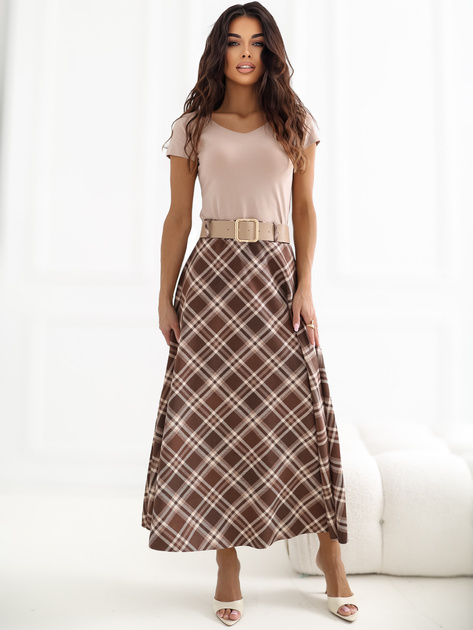 Brązowa elegancka spódnica z paskiem