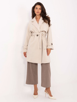 Jasnobeżowy płaszcz z wiązanym paskiem RUE PARIS