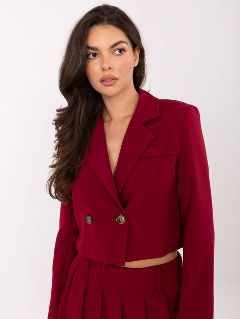 Bordowy garniturowy komplet z krótką marynarką