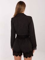 Czarno-srebrne wizytowe szorty z paskiem