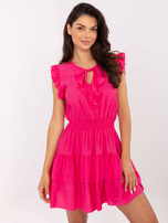 Fuchsia dress with elastic ruching.
