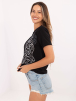 Czarny bawełniany t-shirt z dżetami