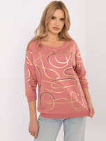 Hurt Brudnoróżowa bluzka z nadrukiem i aplikacją