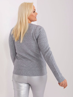 Didmeninė pilka kasdienė plus size megztinis iš trikotažo.