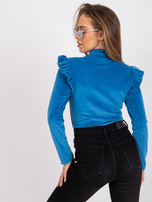 Ciemnoniebieska bluzka welurowa z falbanami Eugenie