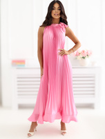 Różowa trapezowa sukienka z plisowaniem RUE PARIS 