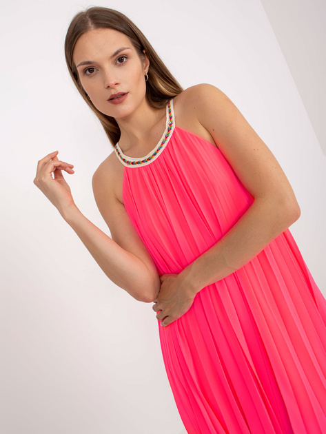 Fluo różowa plisowana sukienka one size na ramiączkach