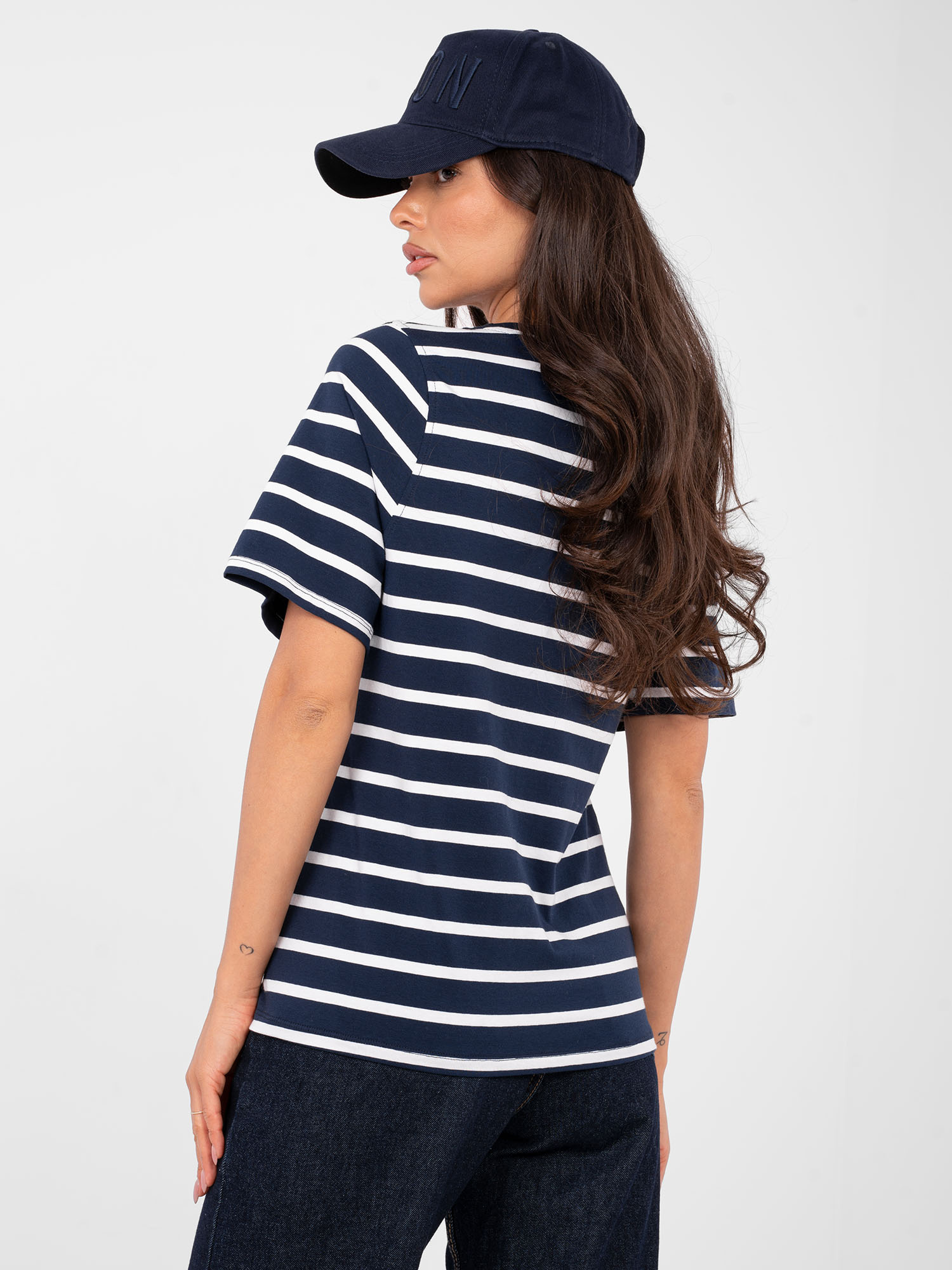 Navy-blue and white women's basic striped t-shirt RUE PARIS.