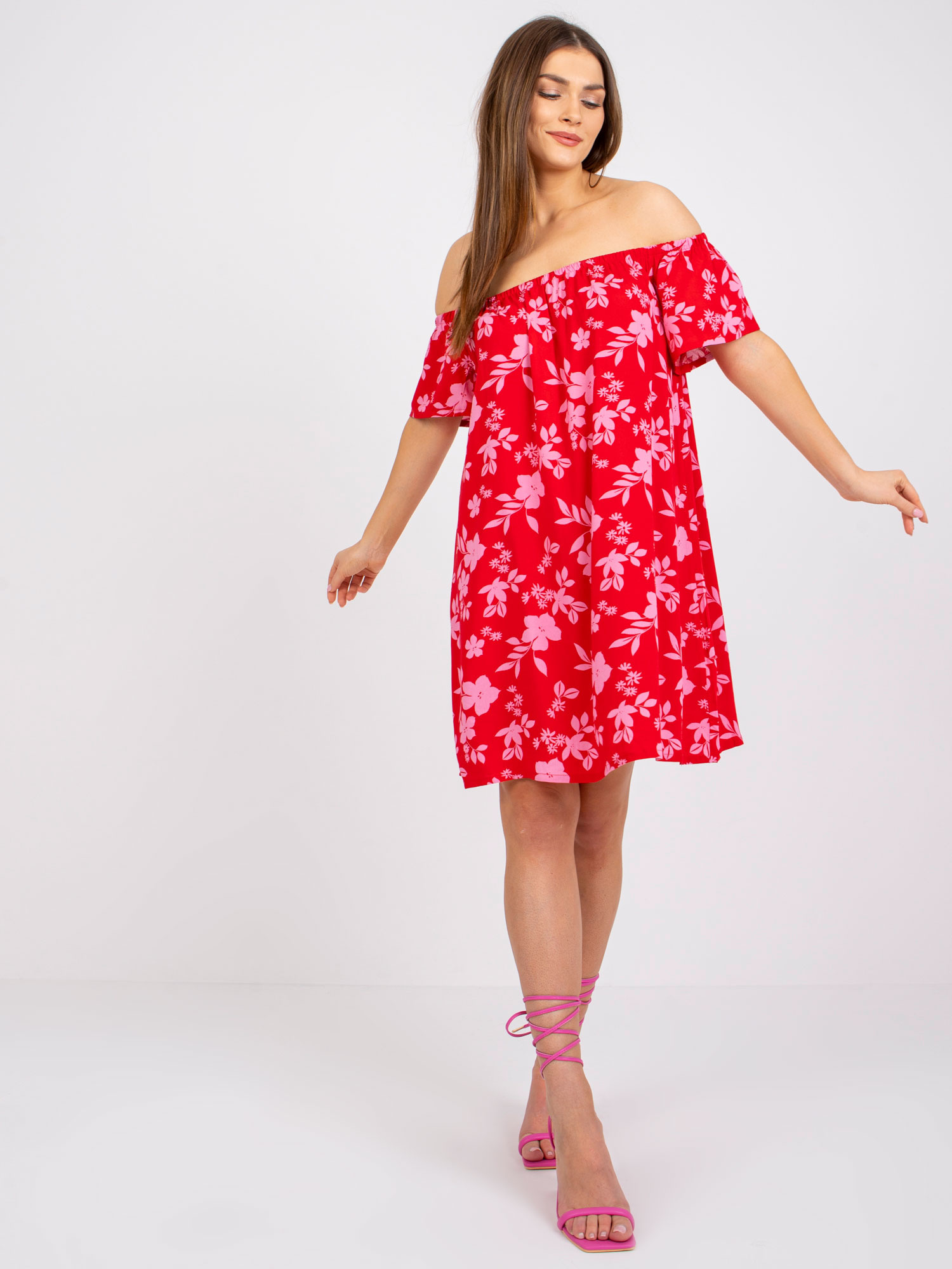 Czerwona sukienka mini w kwiaty Amaya FRESH MADE 