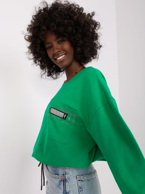 Hurt Zielona krótka bluzka na co dzień z kieszonką