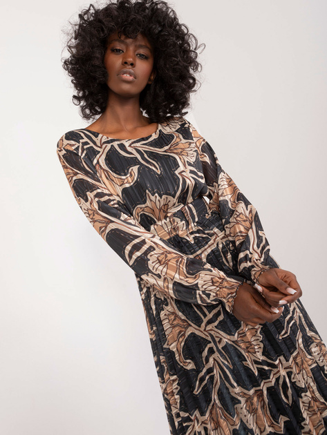 Hurt Czarna midi sukienka wieczorowa z printem