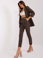 Hurt Czarno-camelowe materiałowe spodnie w napisy