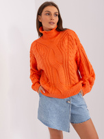 Hurt Pomarańczowy sweter oversize z warkoczami  