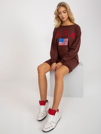 Hurt Ciemnobrązowa oversize bluza z nadrukiem i aplikacją