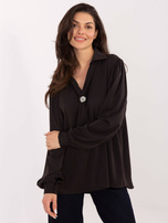 Czekoladowa wizytowa bluzka z bufiastym rękawem