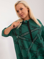 Hurtownia Ciemnozielona bluzka plus size z napisami i dżetami