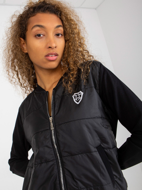 Hurt Czarna pikowana bluza bomberka z naszywką RUE PARIS