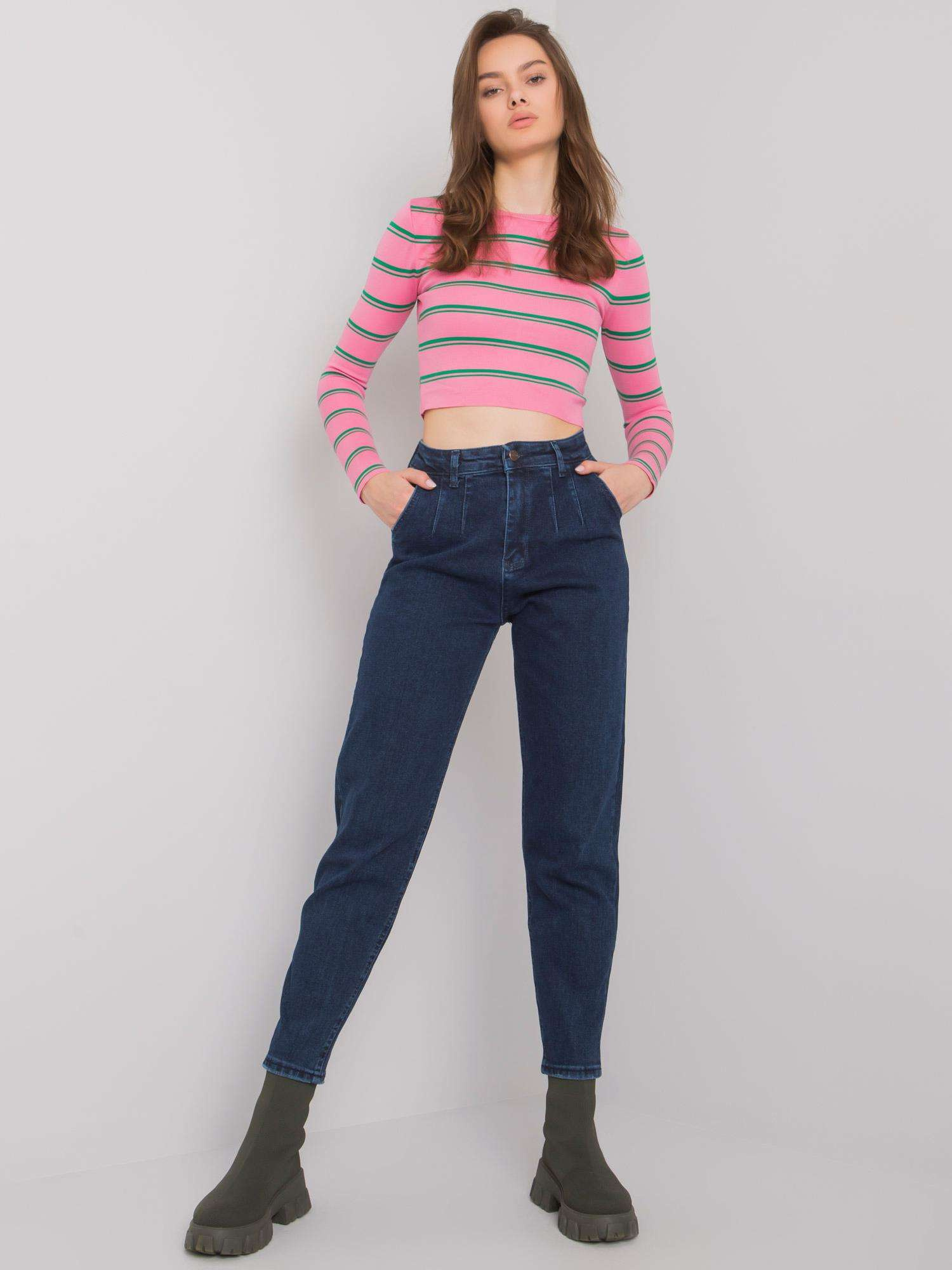 Ciemnoniebieskie spodnie mom jeans z wysokim stanem Levante