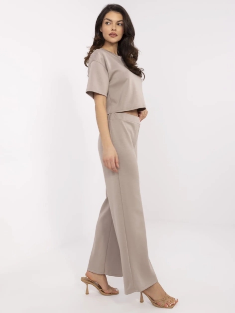 Hurtownia Ciemnobeżowy gładki komplet z wiskozą