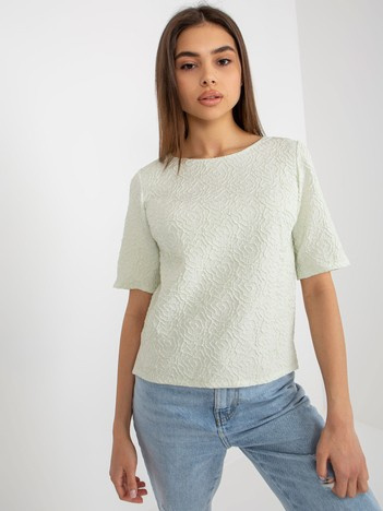 Hurt Light green blouse for special occasions with a round neckline.