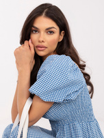 Niebieska sukienka hiszpanka z krótkim rękawem