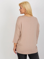 Großhandel Beige Bluse Plus Size Basic mit V-Ausschnitt.