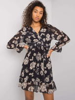 Czarno-beżowa sukienka z falbaną Loriella