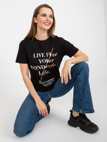 Hurt Czarny damski t-shirt z napisami i okrągłym dekoltem