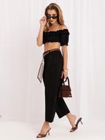 Black summer pants with a scarf belt.