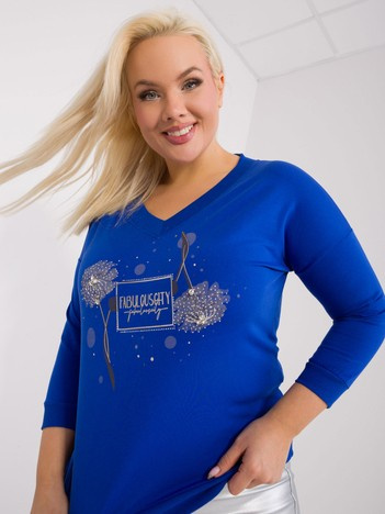 Hurt Kobaltowa damska bluzka plus size z aplikacjami