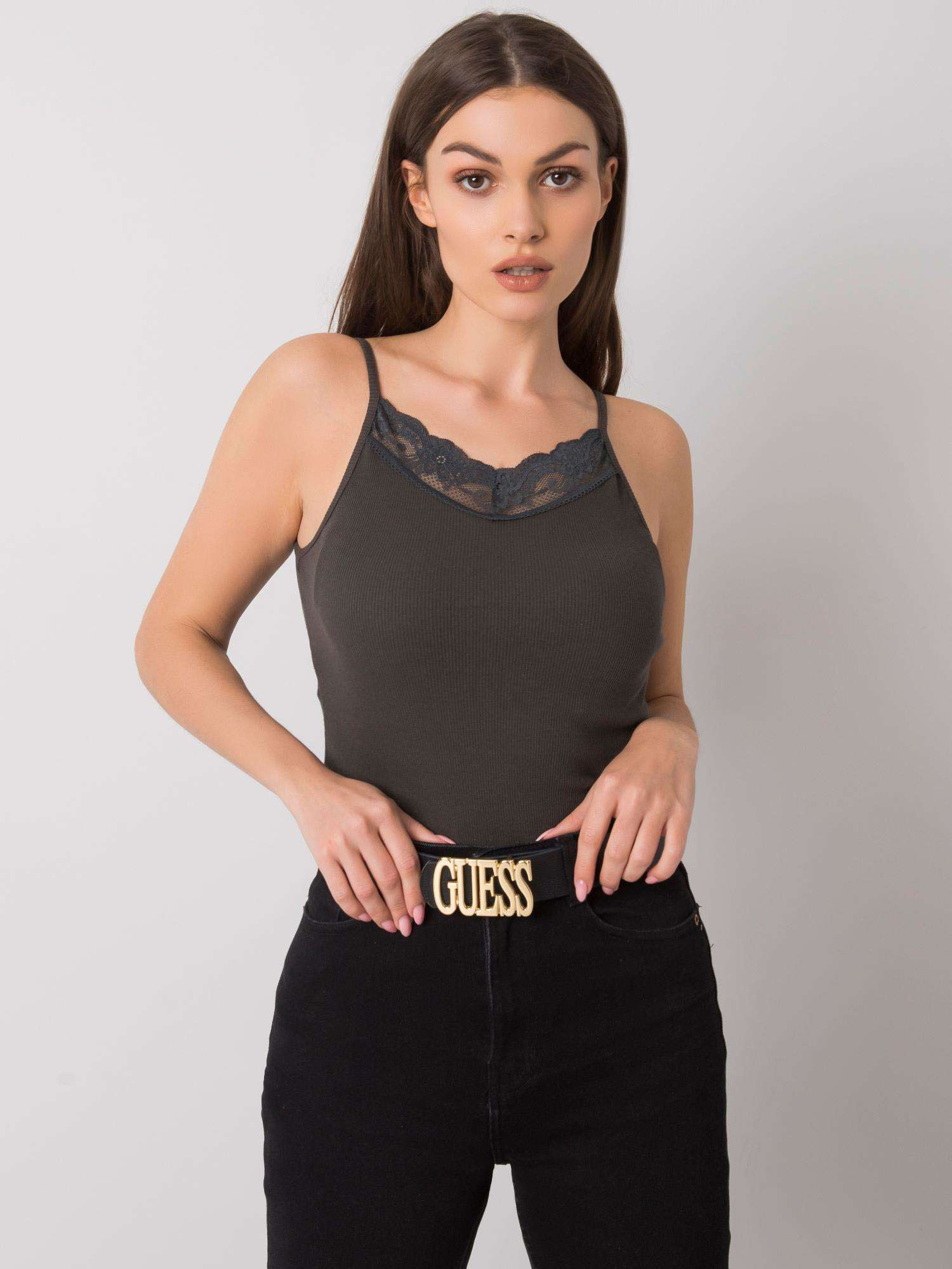 Ciemny khaki top prążkowany Armine