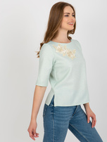 Hurt Miętowa bluzka wizytowa z krótkim rękawem