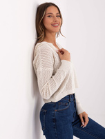 Hurt Jasnobeżowy ażurowy sweter z suwakiem BASIC FEEL GOOD