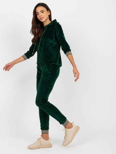 Hurt Ciemnozielony damski komplet welurowy z bluzą