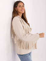 Jasnobeżowa zamszowa marynarka z paskiem RUE PARIS 