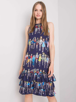 Dunkelblaues Kleid mit Mustern Mariangela RUE PARIS.