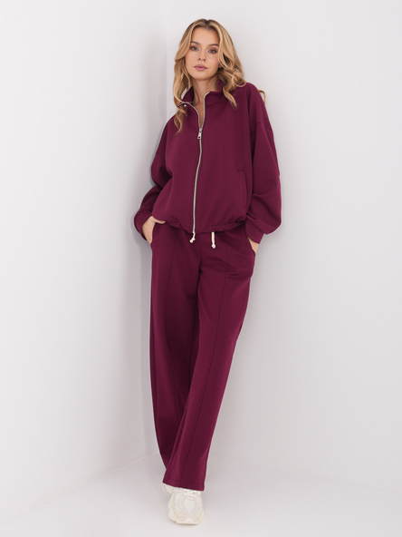 Burgundowe dresowe spodnie z przeszyciami