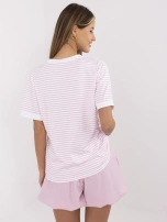 Pink and white blouse with lemon print.
