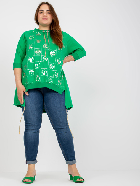 Zielona asymetryczna bluzka plus size z aplikacją