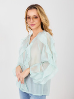 Jasnomiętowa elegancka koszula z falbanami